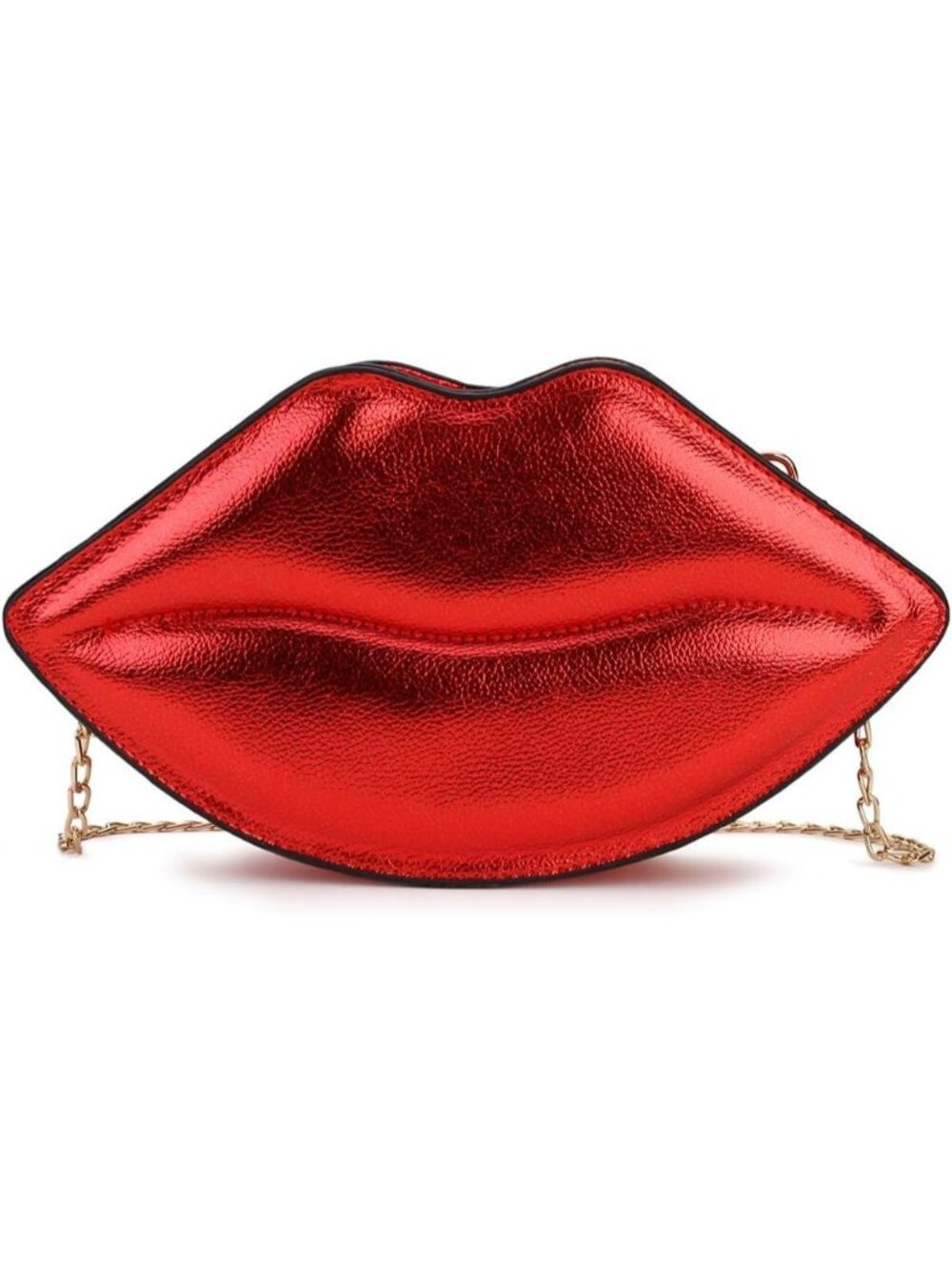 Women's Red Lips Fun Shape Unique Chain Adjustable Vegan Leather Crossbody Bag